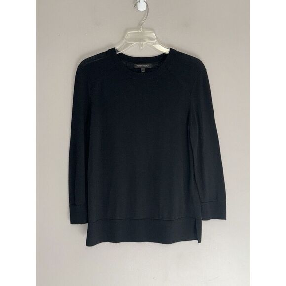 Banana Republic Merino Wool Sweater Top Crew Neck Black Lightweight Womens Small - Picture 7 of 14